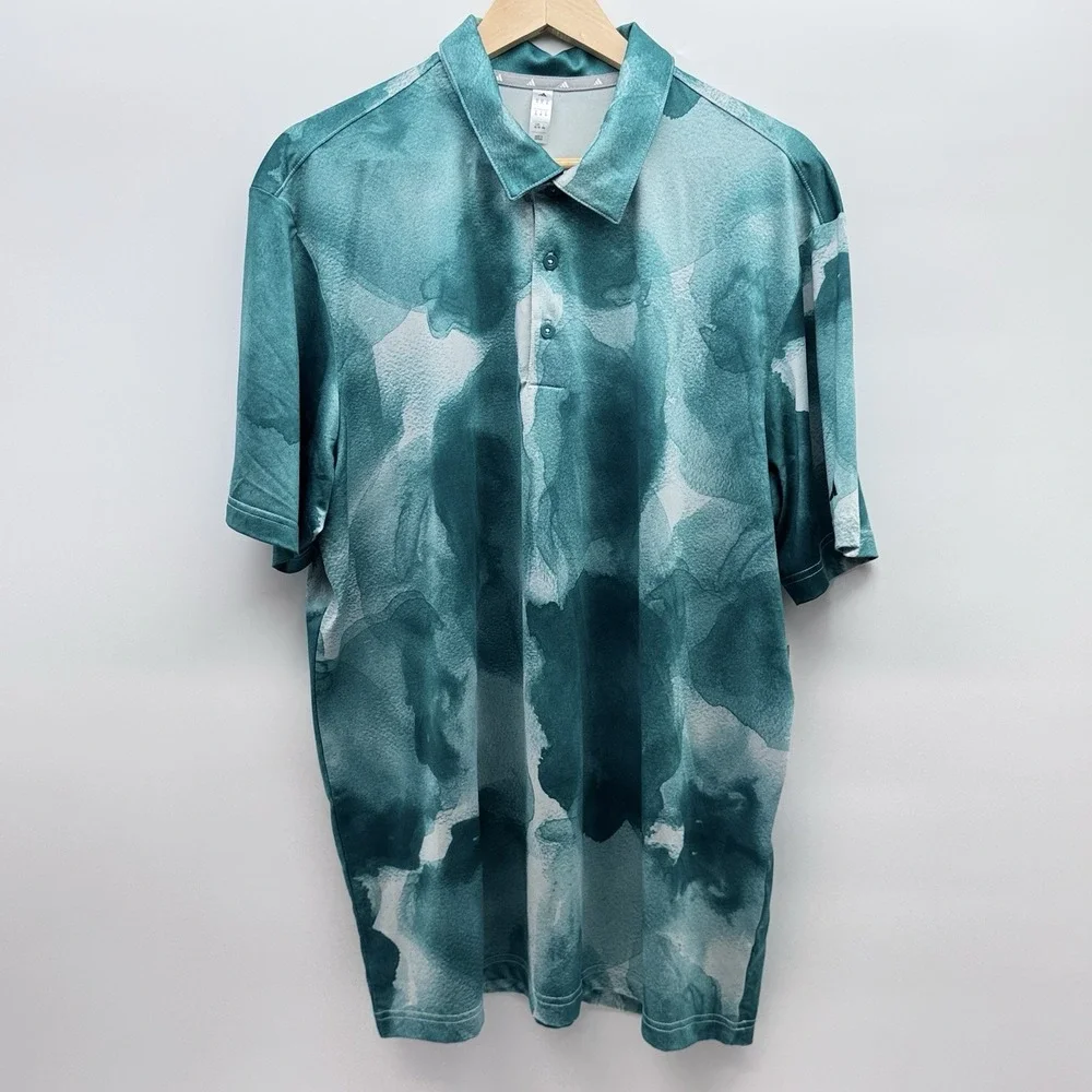 XL Adidas Men's Ultimate Polo Cloud Golf Shirt, Green/Wndr Silver, Size XL